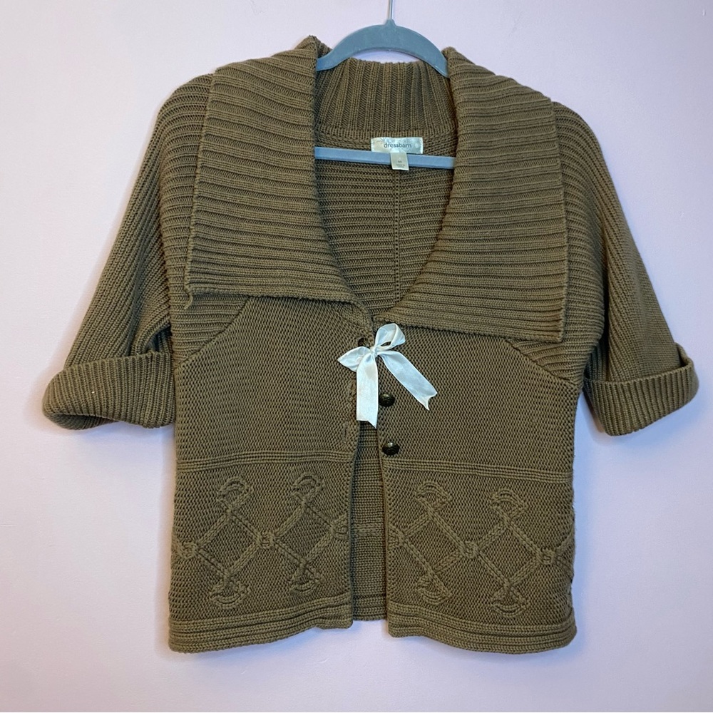 Vintage Brown Collared Chunky Button Cardigan Sho… - image 1
